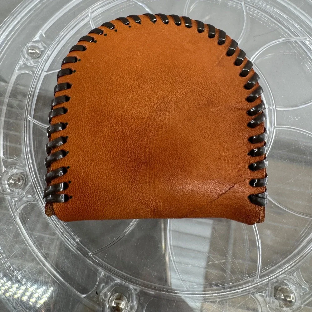 Unbranded Leather Longhorn Coin Pouch Whipstitch Western Bull Brown Small Wallet